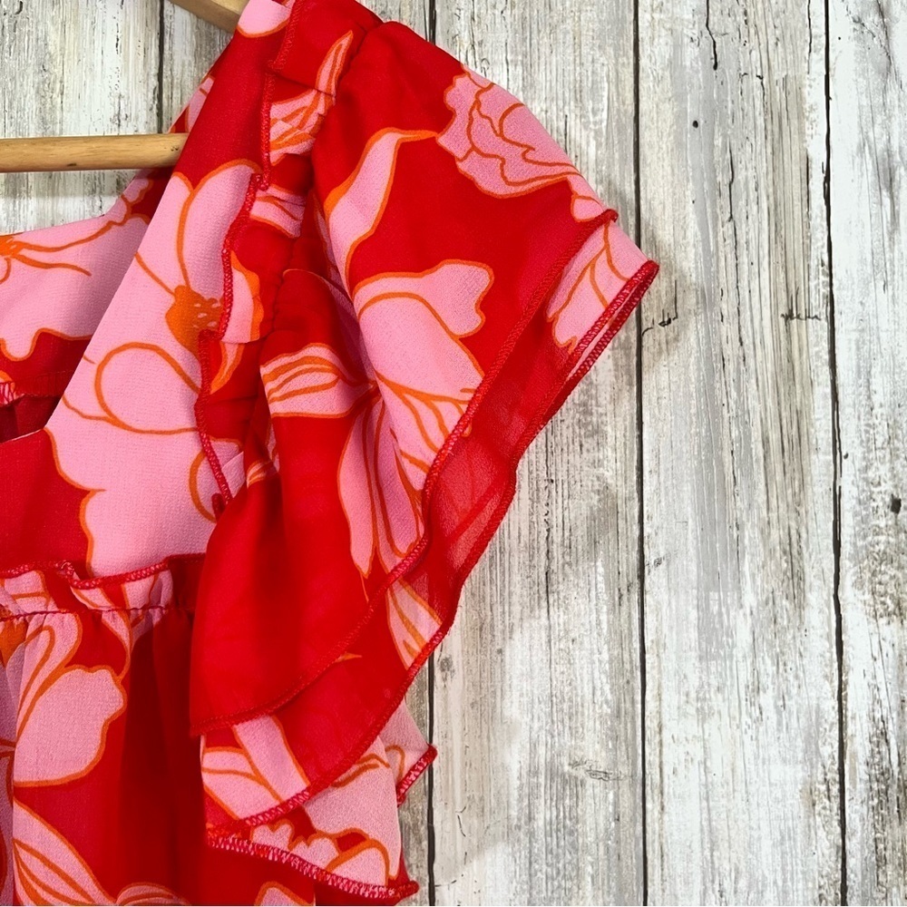 Jodifl Red & Pink Square Neck Floral Blouse - Picture 3 of 8